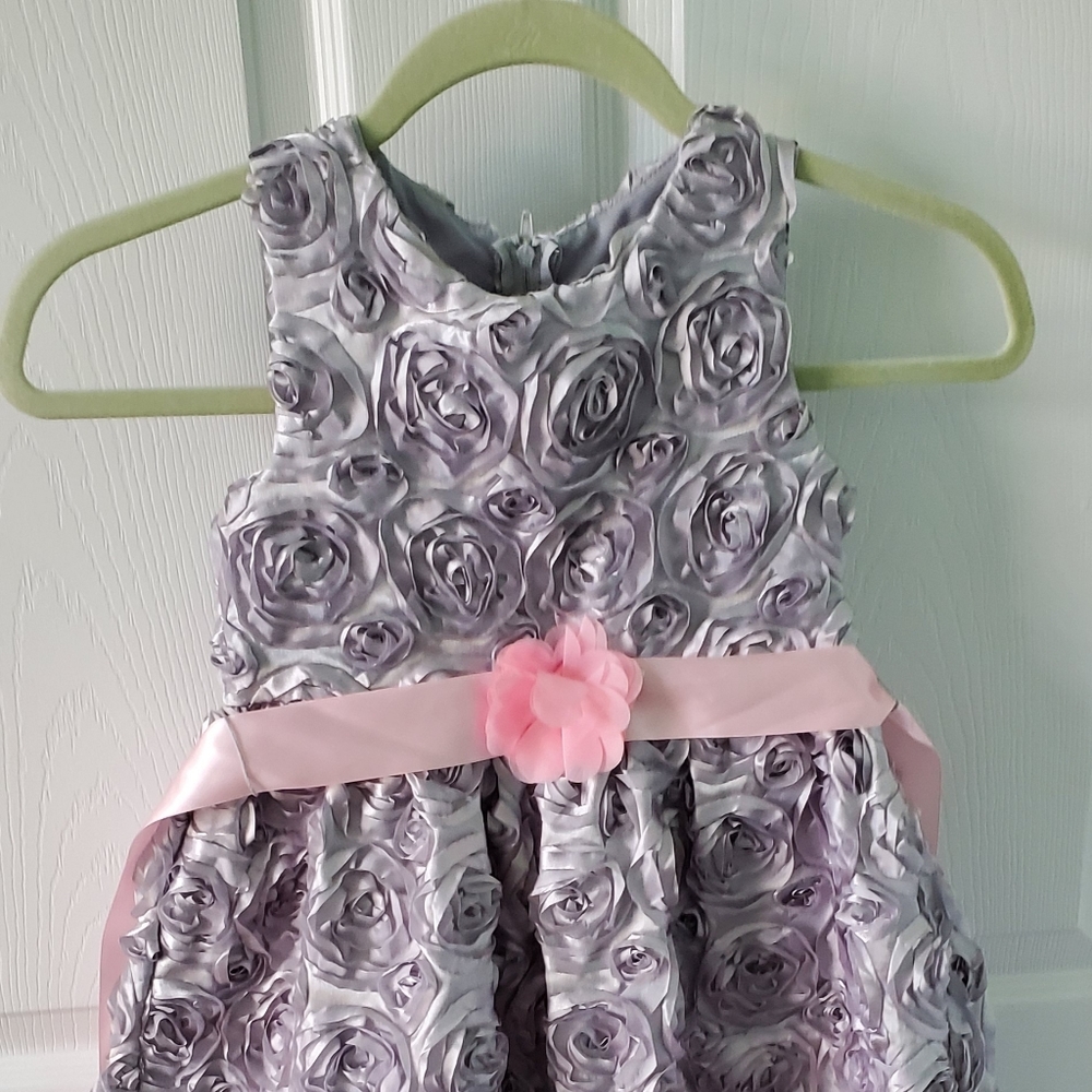 Girls Dressy Dress Rare Editions 6 Flowers Grey